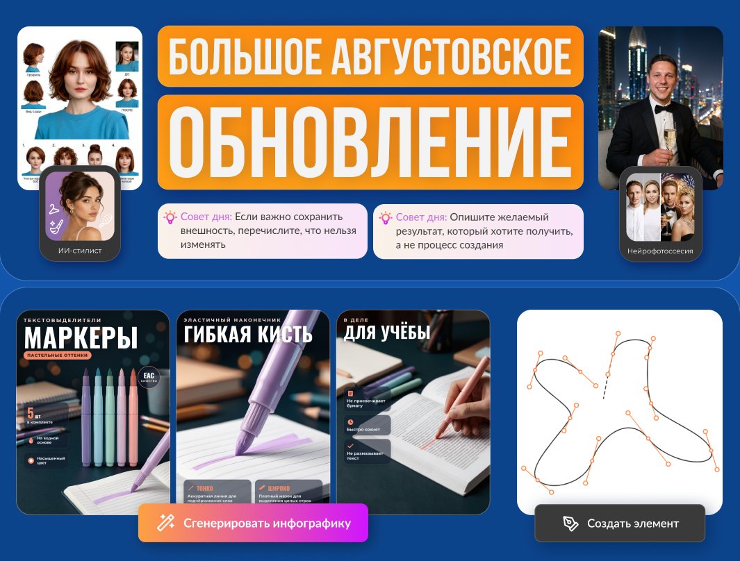 Большое обновление Flyvi: Генератор инфографики, ИИ-стилист и Нейрофотосессия – уже в ИИ-мастерской