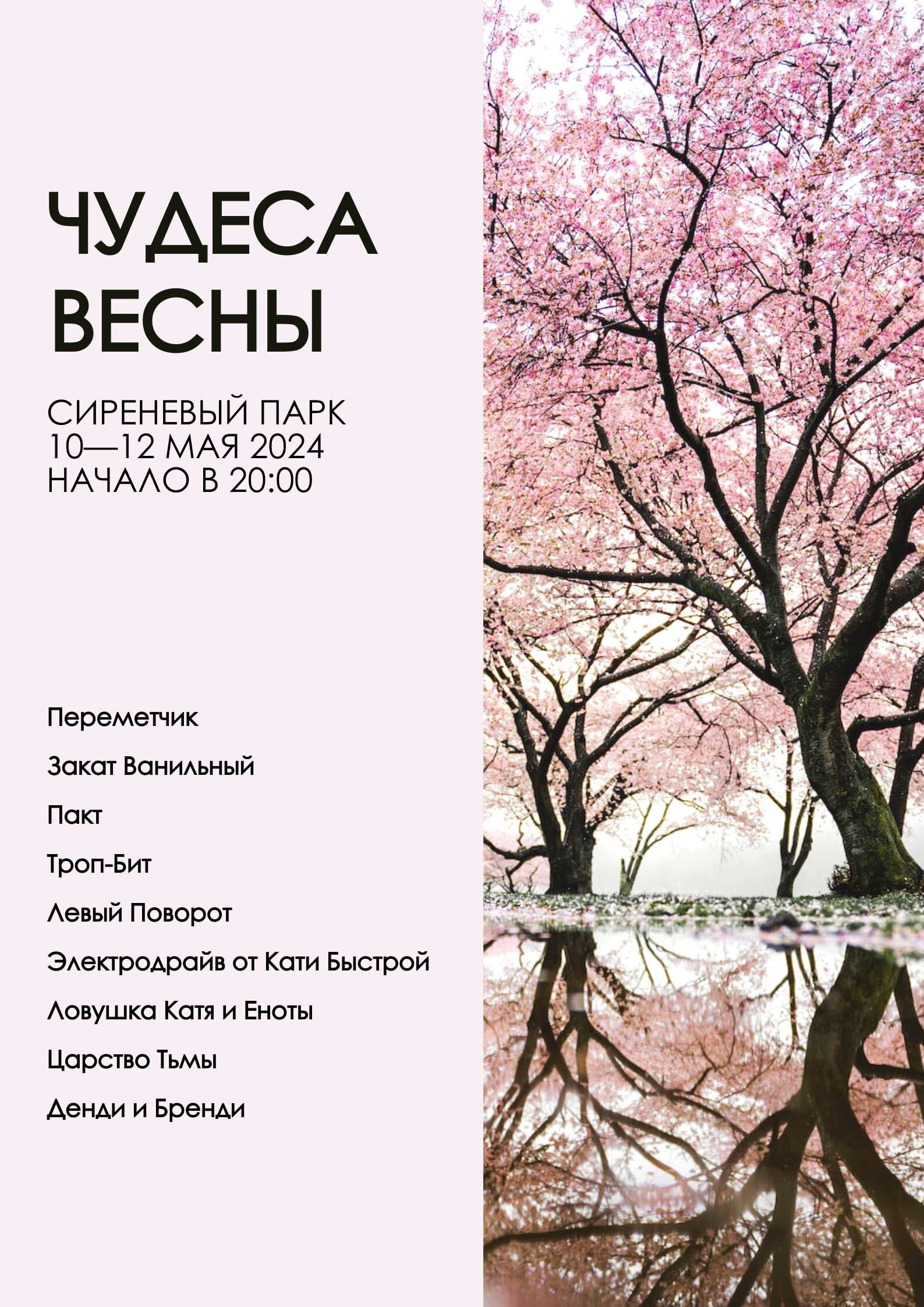 Нежно-розовый коллажный плакат приглашением на концерт в парке