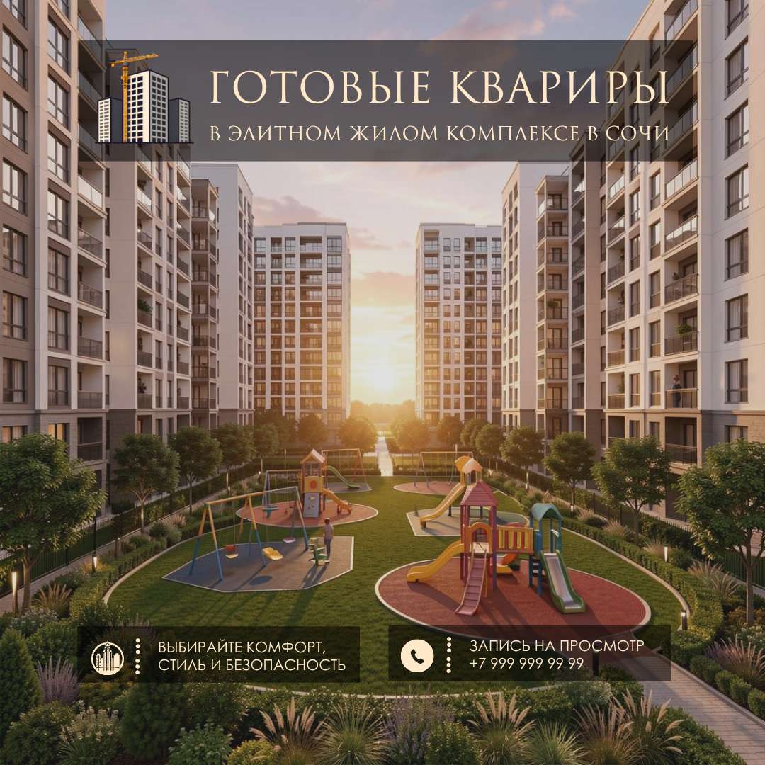 Стильный шаблок ВК рекламы 1:1 на тему: Строительство. Продажа квартир.