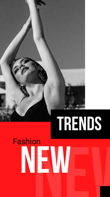 Красно черная история с новыми трендами в модной индустрии с фото женщины