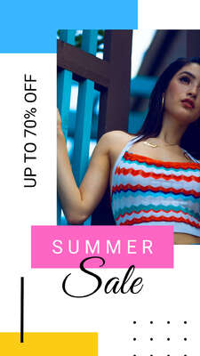Сторис для магазина модной одежды для летней распродажи с яркой графикой и фото