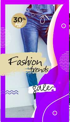 Фиолетовая модная история распродажи с фотографией стройной девушки