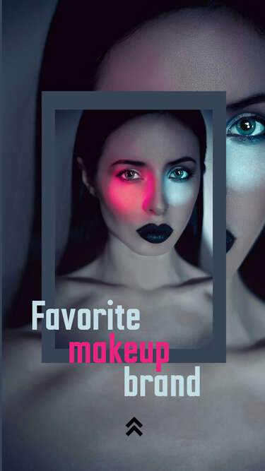 Таинственная сторис с фото девушки с ярким макияжем и темной губной помадой в темно серых и ярко розовых цветах