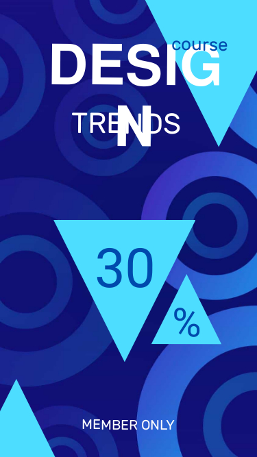Броский темно-синий сториз с концентрическими кругами и треугольниками design trends и скидка 30%