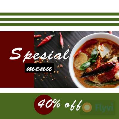 Spesial menu в азиатском стиле и суп том ям на деревянной доске цвета венге в темно-красном и темно-зеленом оформлении