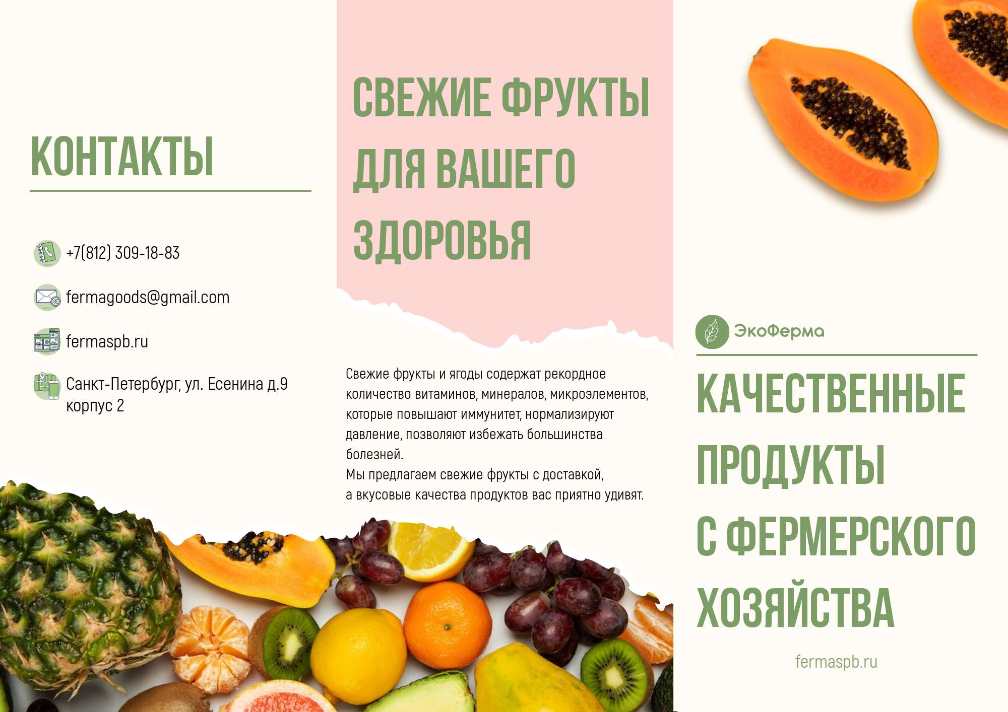 Буклет для магазина фруктов, органических продуктов, фермерского хозяйства  с фото - шаблон для скачивания | Flyvi