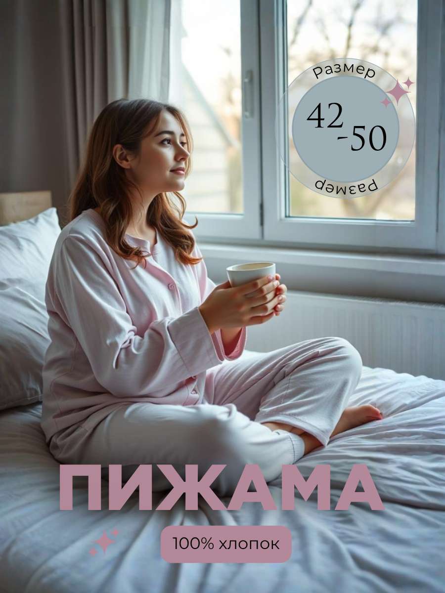 Инфографика, карточка товара в нежных розовых и голубых цветах на тему: Пижама