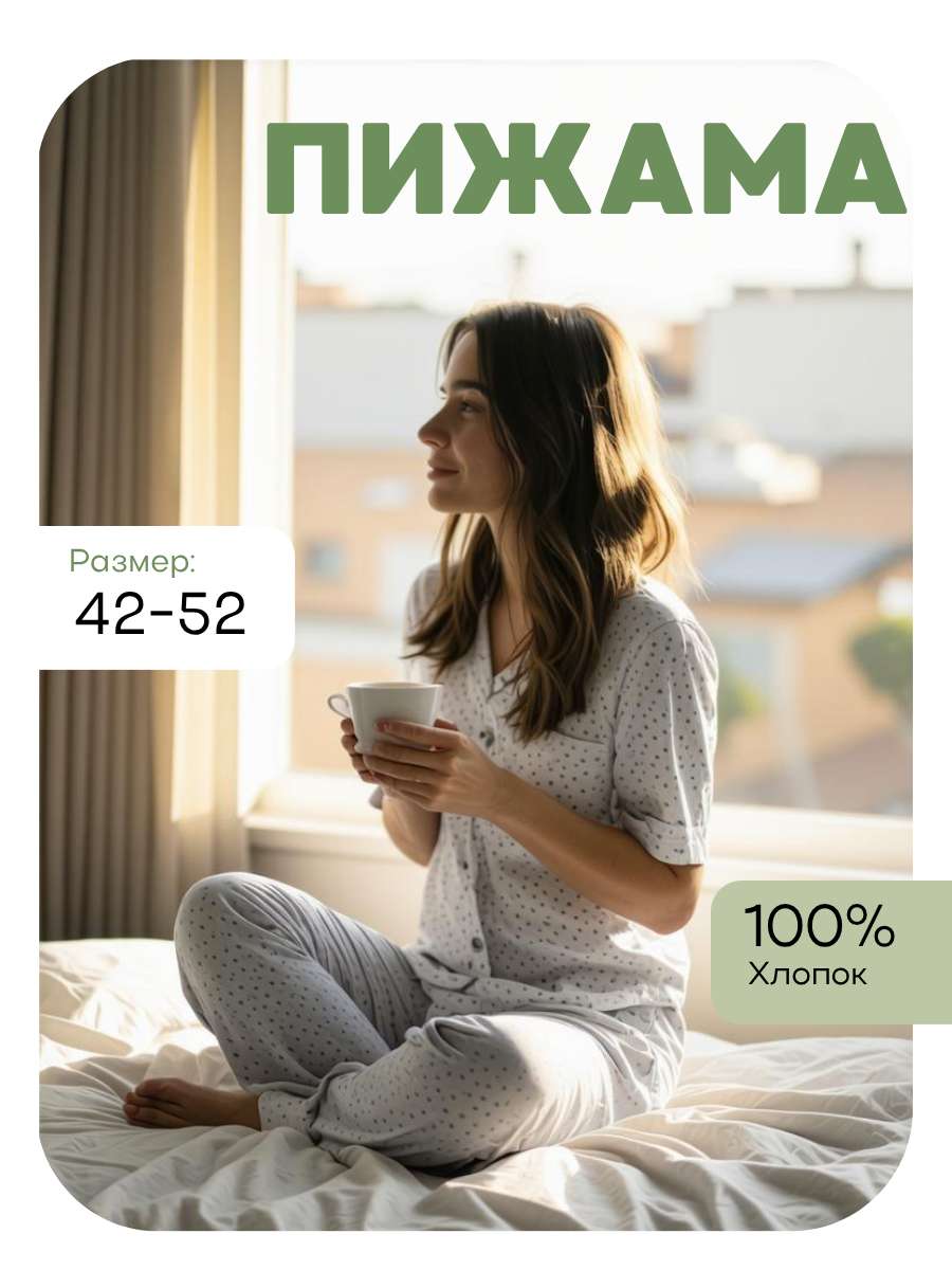 Инфографика, карточка товара в мятных и бежевых оттенках на тему: Пижама.