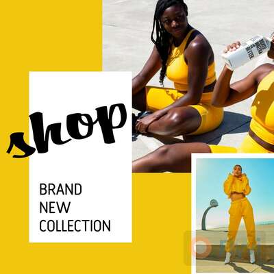 Броский пост для рекламы магазина одежды в Инстаграм в ярко желтом и белом цвете для онлайн продаж