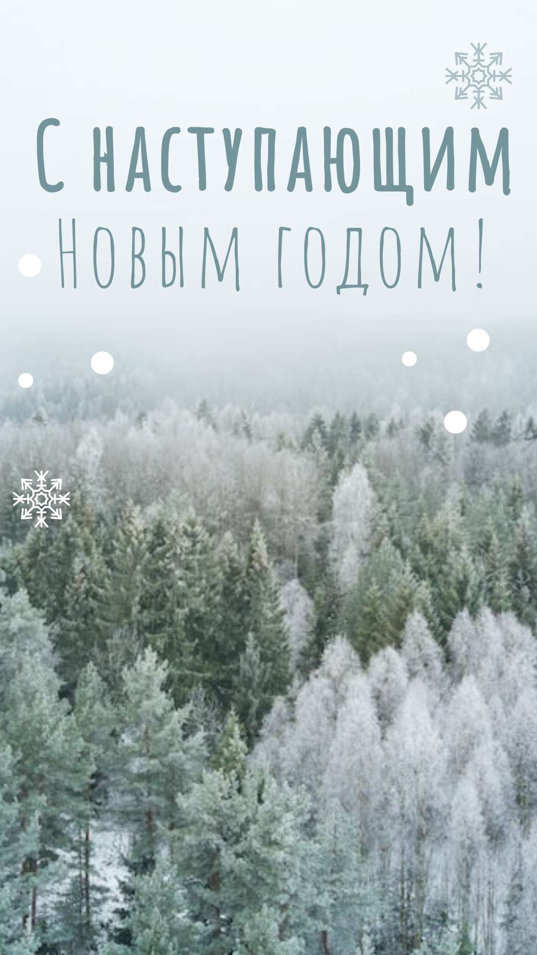 Светло-зеленая История Instagram с новогодним елками и снежинками