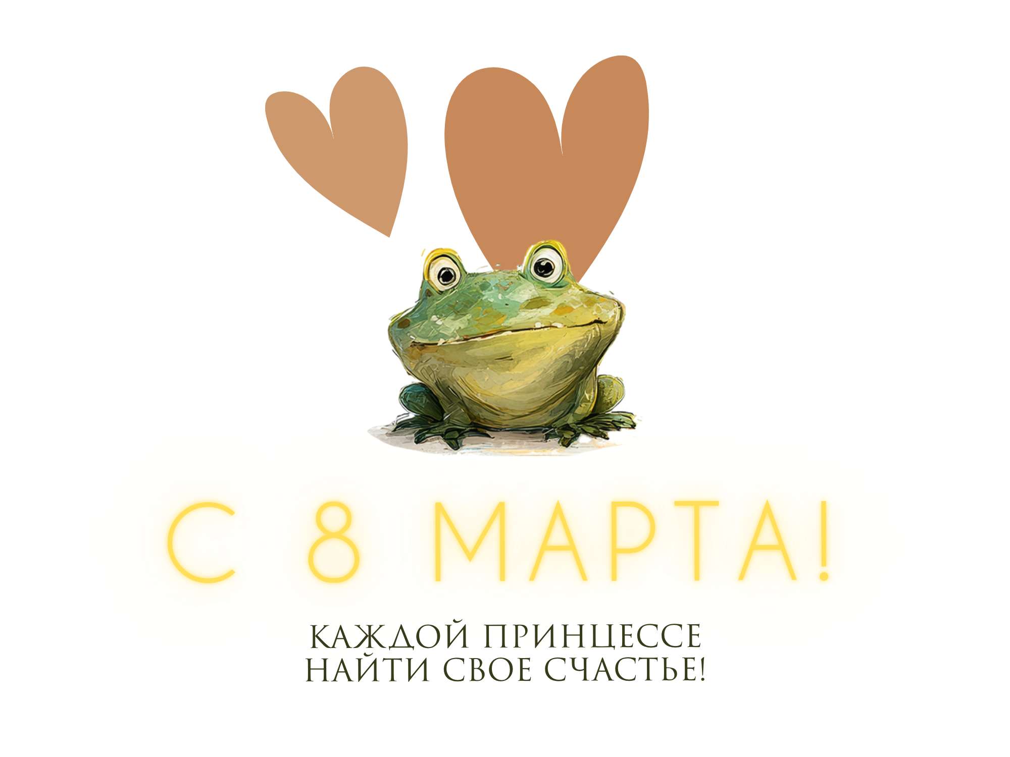 Юмористическая поздравительная открытка в светлом дизайне на тему праздника 8 Марта