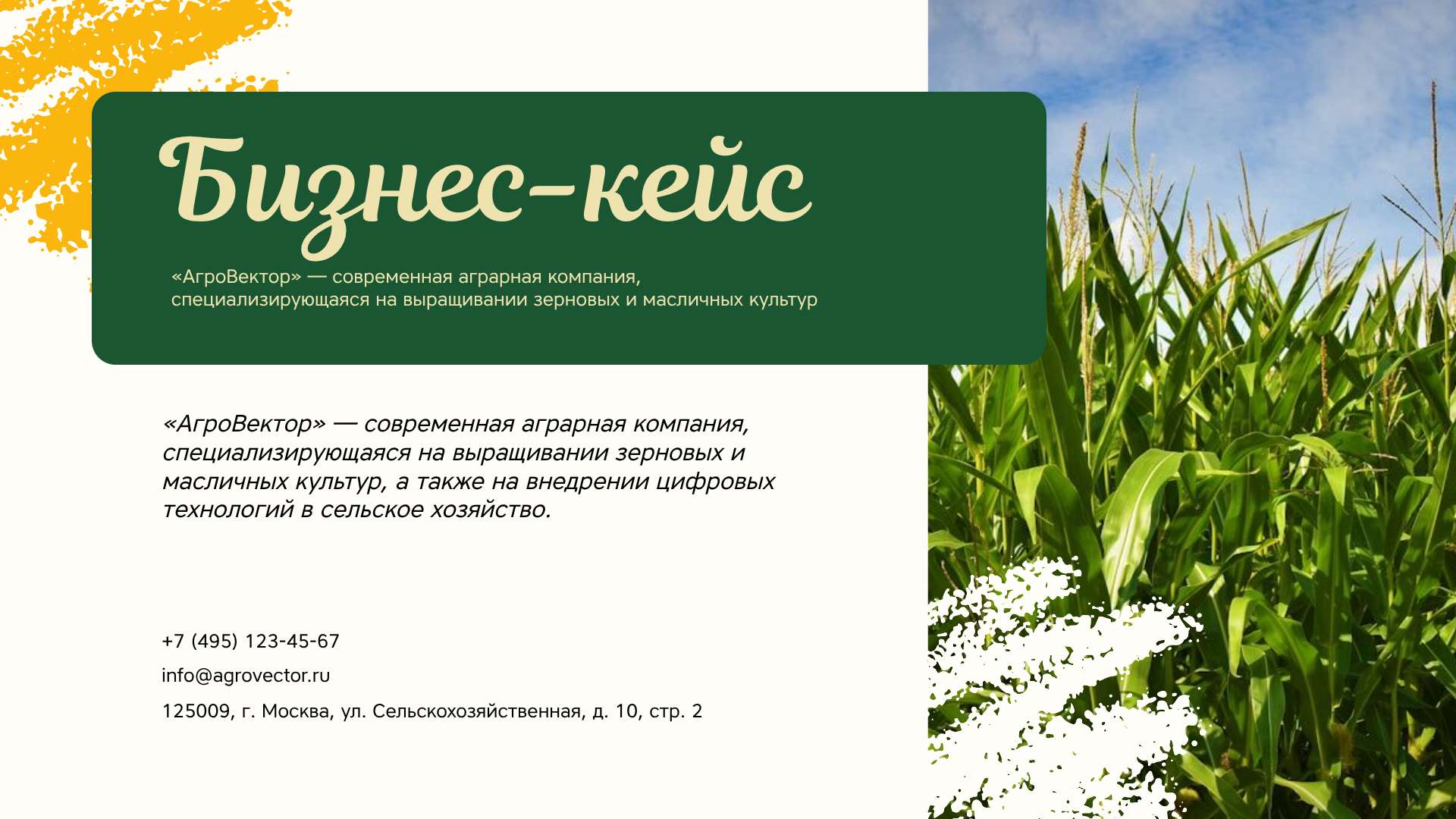 Зеленая презентация бизнес-кейса для аграрной компании