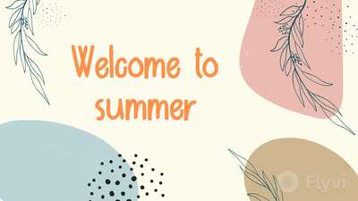 Милый летний пост для соцсетей с крупными цветовыми акцентами и нарисованными листьями Welkome to summer