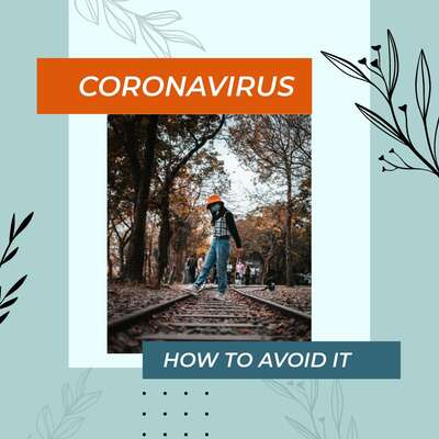 Пост рекомендация как избежать коронавируса в спокойных серо-голубых цветах с ярким акцентом на заголовок