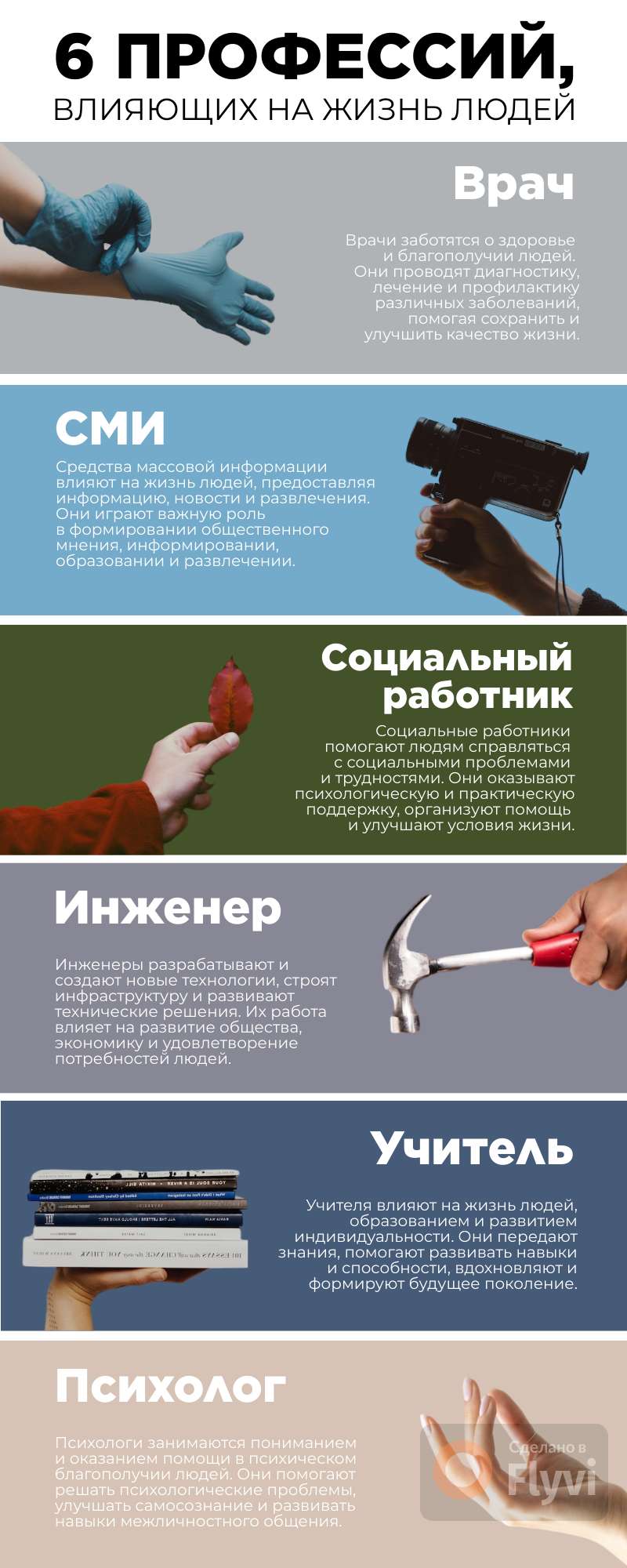 Светлая минималистичная инфографика о 6 важных профессиях