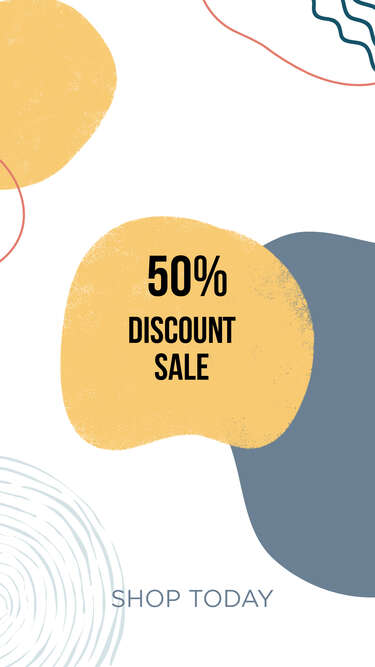 Специальная история акции с 50% скидкой на белом фоне