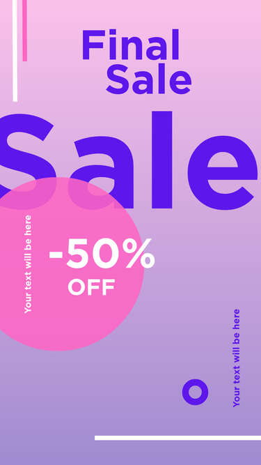 Сторис для распродажи на фиолетовом с надписью и скидкой 50%