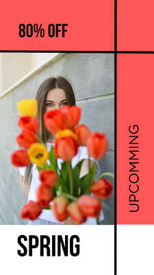 Красно-белая история с фото женщины и цветов для сайта