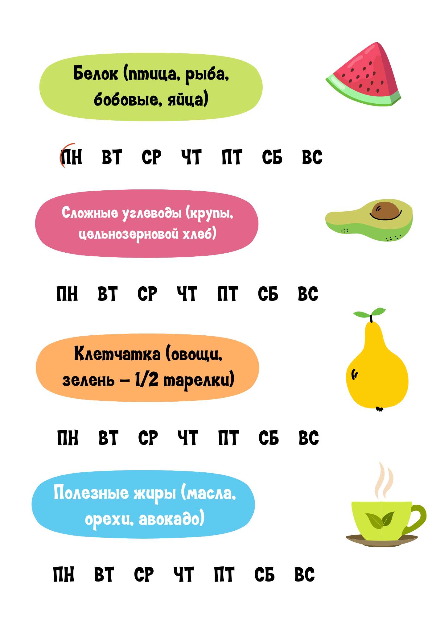 Практичный планер-трекер для контроля белка и нутриентов с векторными иллюстрациями