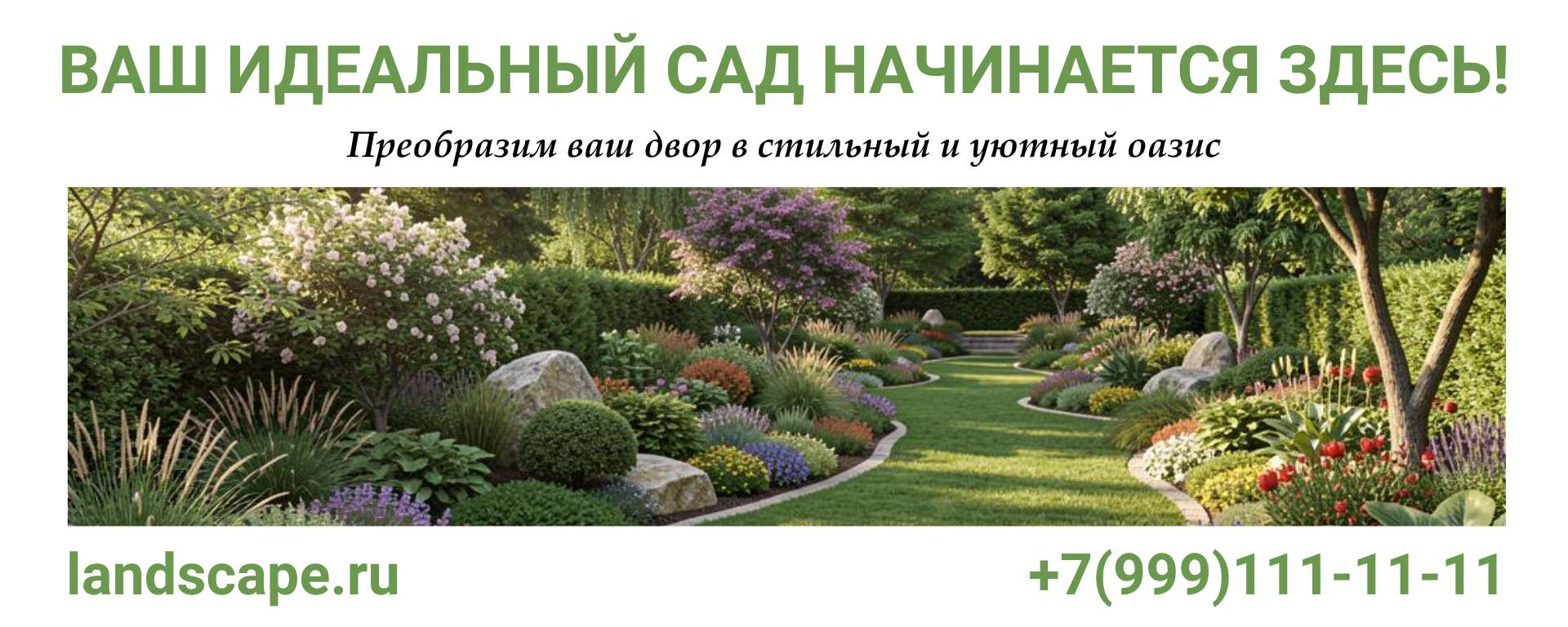 Зеленый баннер на тему ландшафтного дизайна в стиле минимализм