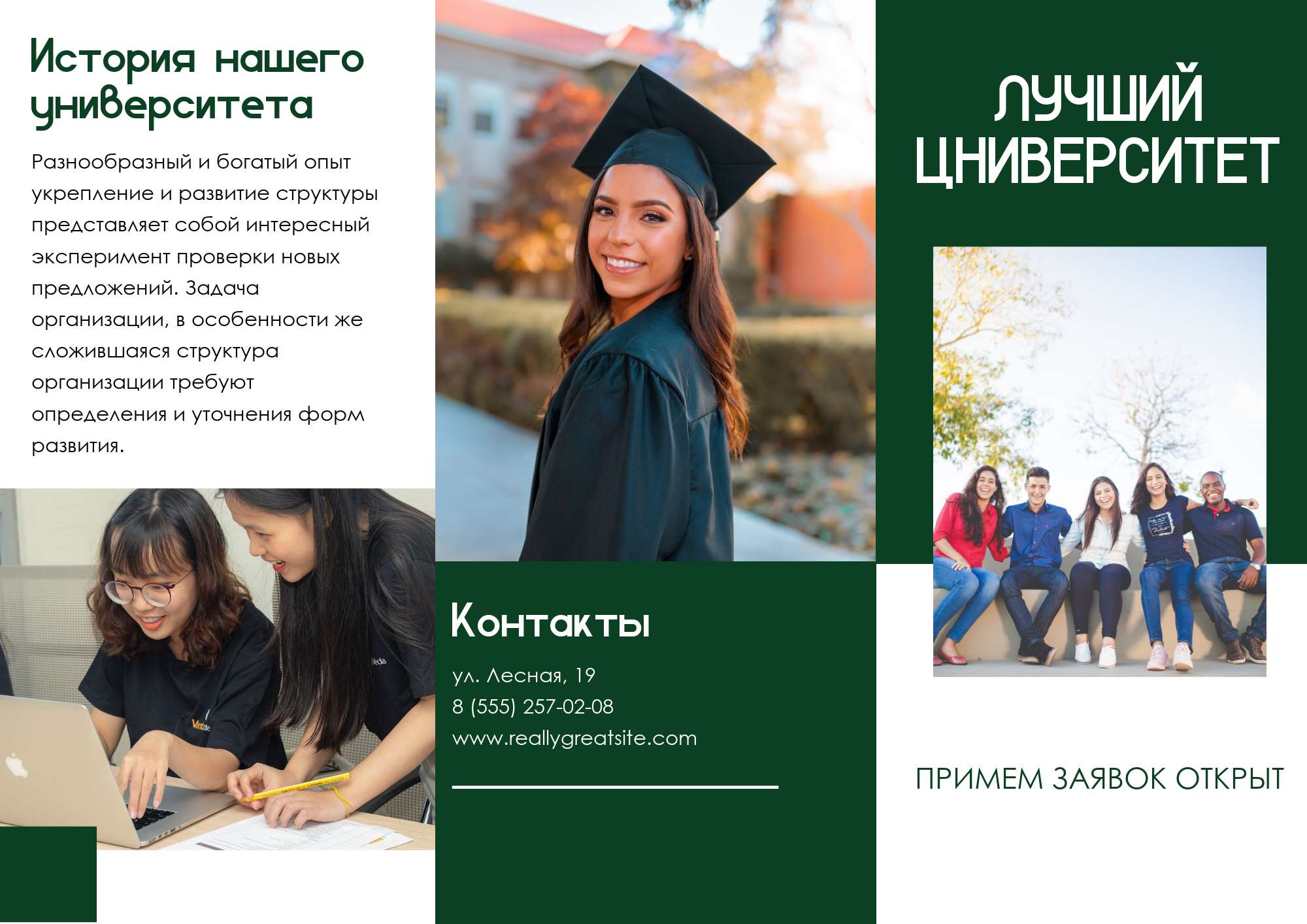 Бело-зеленый буклет в классическом стиле для университета