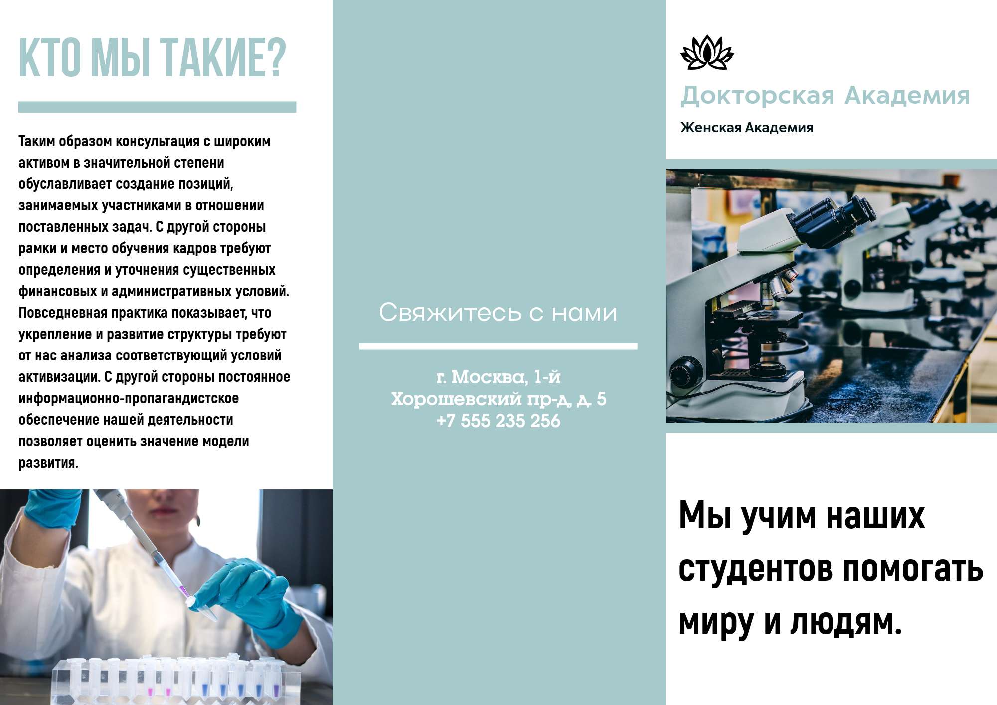Бело-голубой буклет в стиле модерн в тематике наука и образование