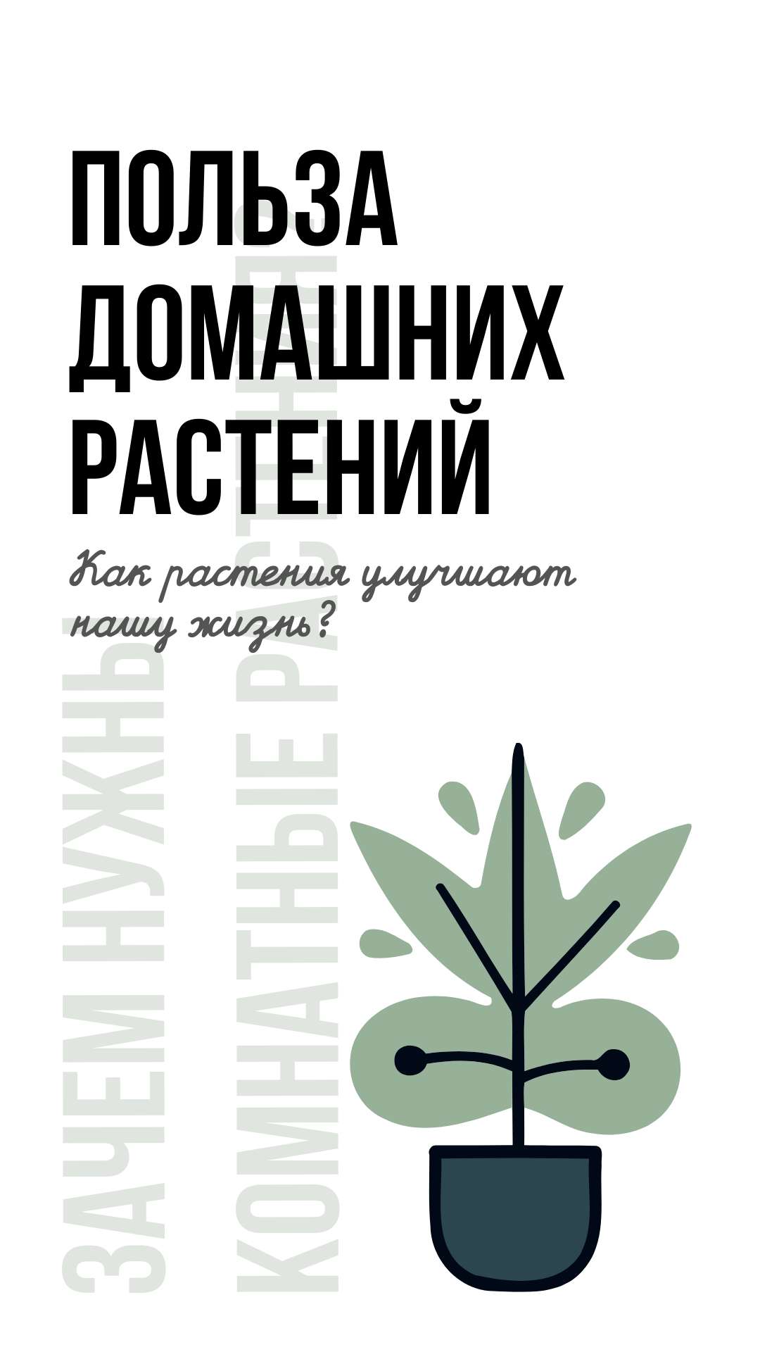 Вертикальная презентация на тему природы и экологии с изображением домашних растений